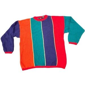 Vintage Pasta Tunic Sweater Size Large Ramie Cotton Colorblock Gold‎ Stripes